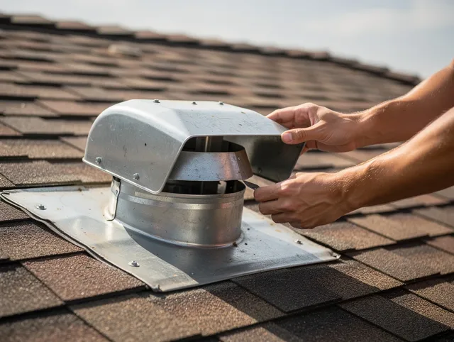 Ipswich Dryer Vent Cleaning certified technician safely cleaning a roof-mounted dryer vent in Ipswich