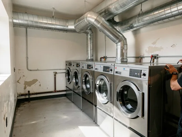 Ipswich Dryer Vent Cleaning team performing large-scale commercial dryer vent cleaning in Ipswich