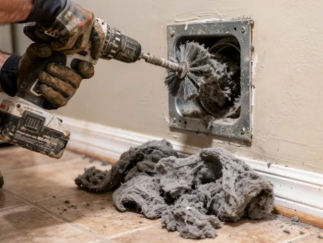 Certified Ipswich Dryer Vent Cleaning technician performing dryer vent cleaning in Ipswich